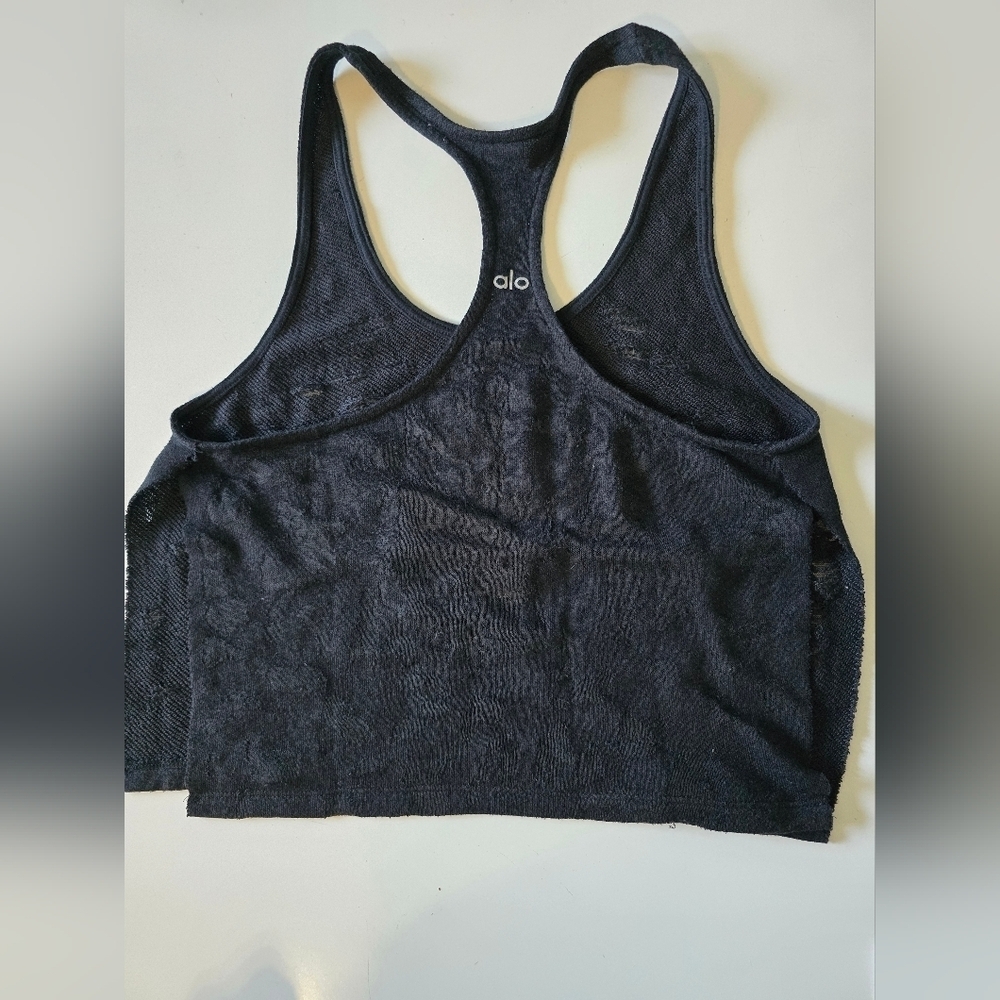 Alo Knit Cropped Distressed Tank Top Black XS?
